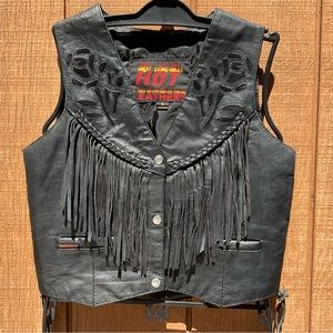 Hot Leather! Leather Fringe Rose Vest Size S